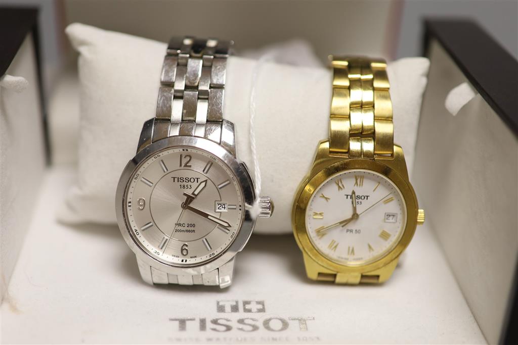 A Tissot 1853 PRC 200 gentlemans stainless steel wristwatch and a Tissot 1853 PR 50 gold-plated wristwatch,